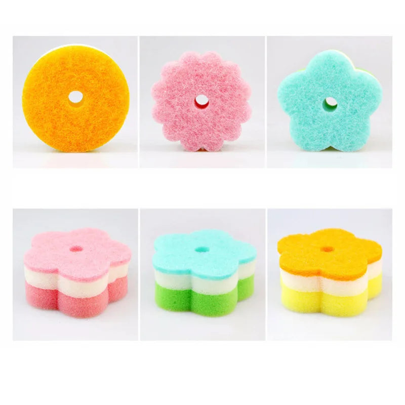 10 Pcs Nanometer Cleaning Dishcloth Sponge Scouring Pad Pot Scrubber Dish Brush for Kitchen (Five Finger Flower, In Bulk)