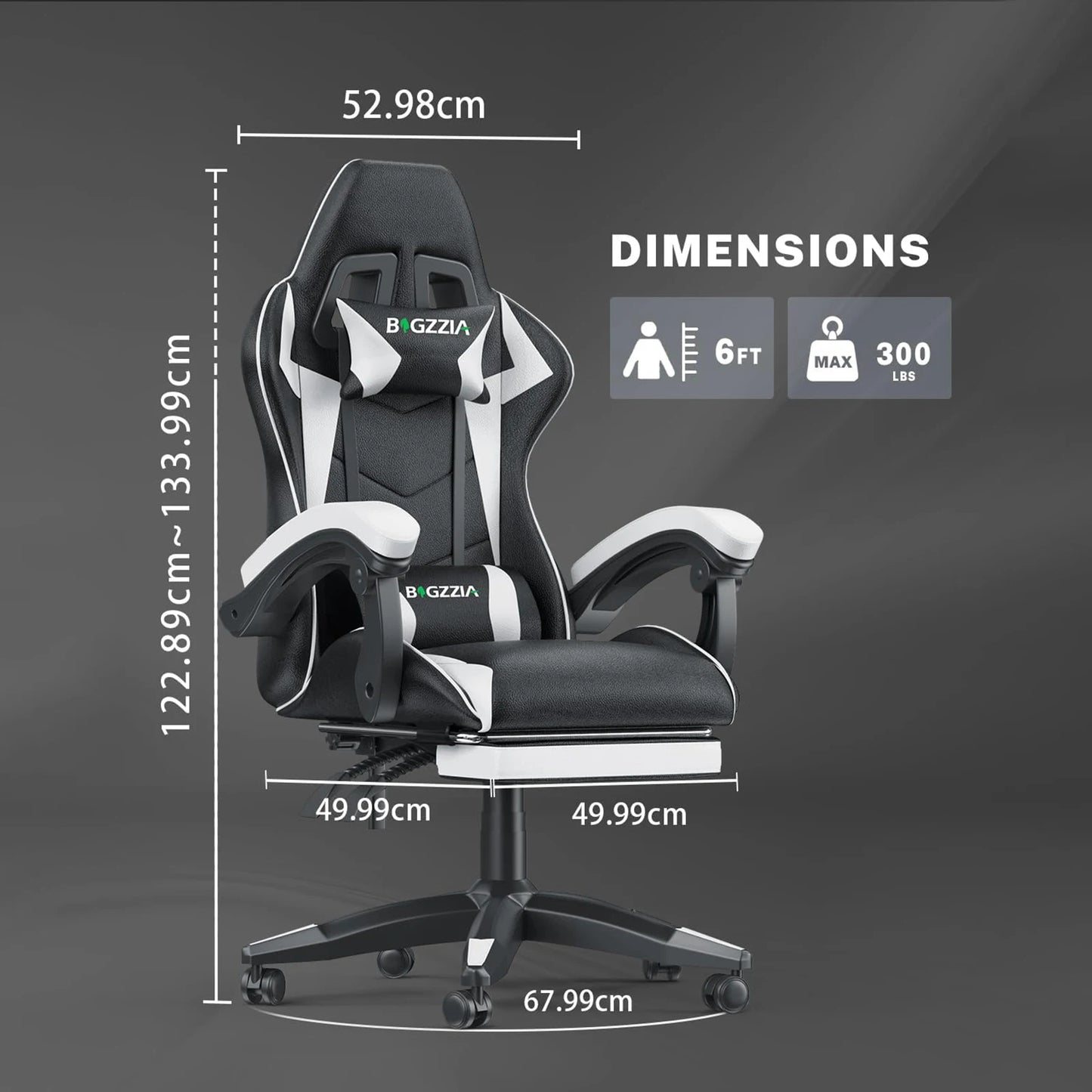 Bigzzia Gaming Chair with Footrest Gamer Chairs Ergonomic with Lumbar Cushion Headrest Chair Height Adjustable Office Chair