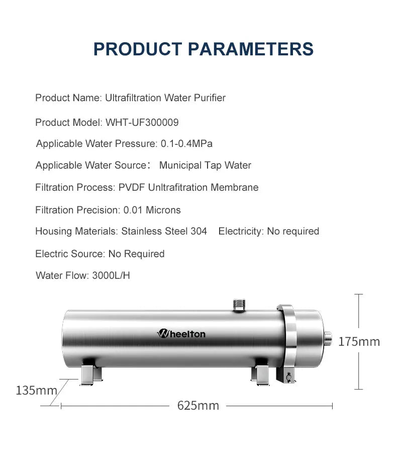 3000L/H Well Water Whole House Filtration System PVDF UF Purifier Filtration Stainless Steel 304 Drink Straight UF Filters