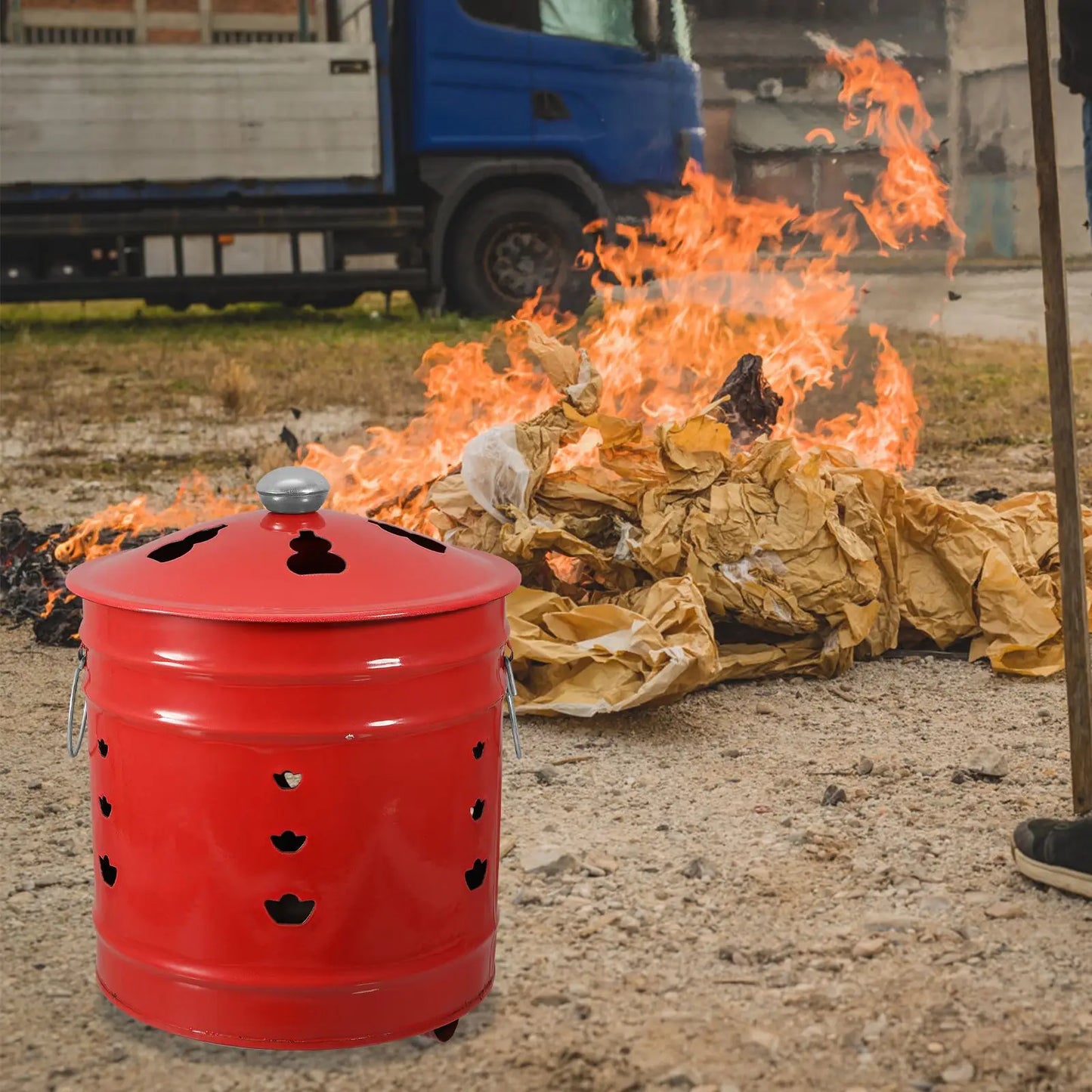 Burn Incinerator Fire Barrel Cage Pit Burning Can Bin Yard Garden Bucket Waste Outside Barrels Metal Bonfire Paper Leaves