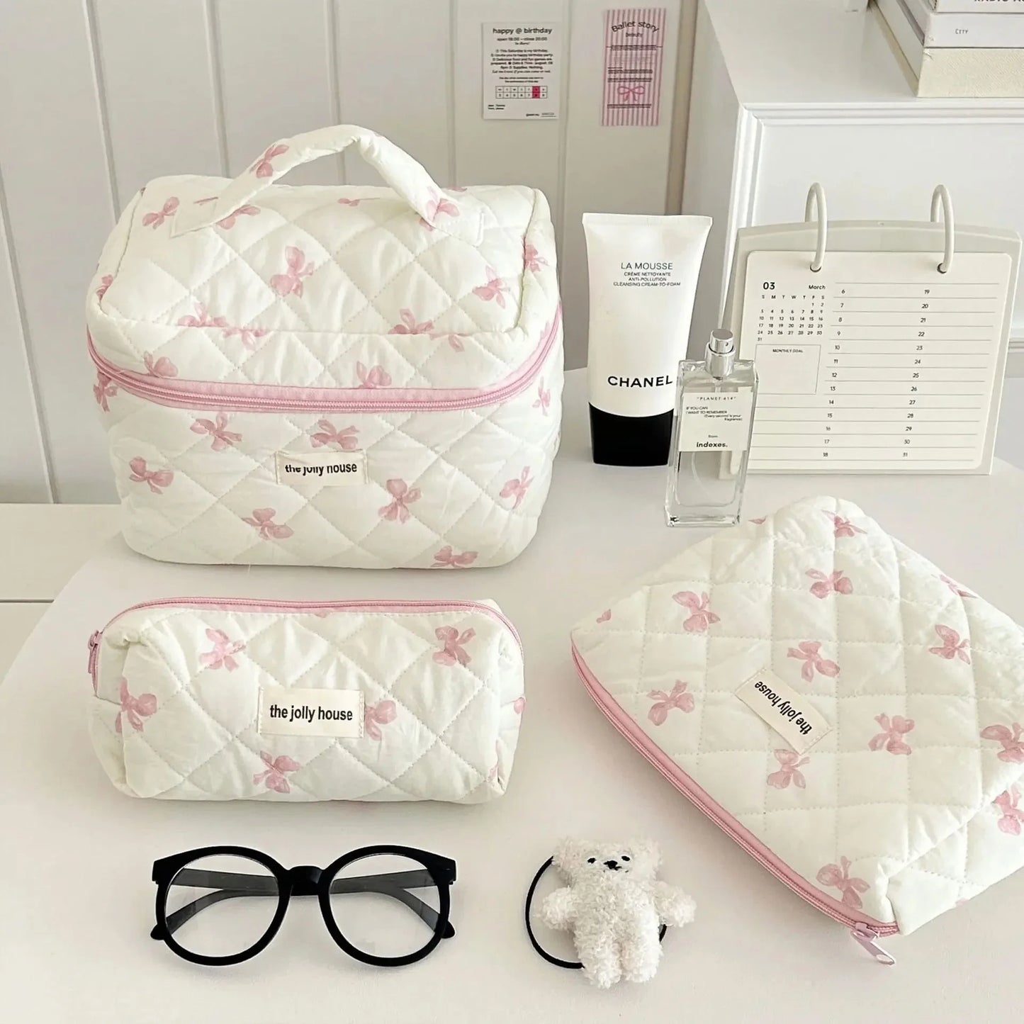 3PCS Korea Bow Print Women Makeup Bag Large Capacity Portable Cosmetic Case For Travel Toiletries Cosmetics Storage Bag