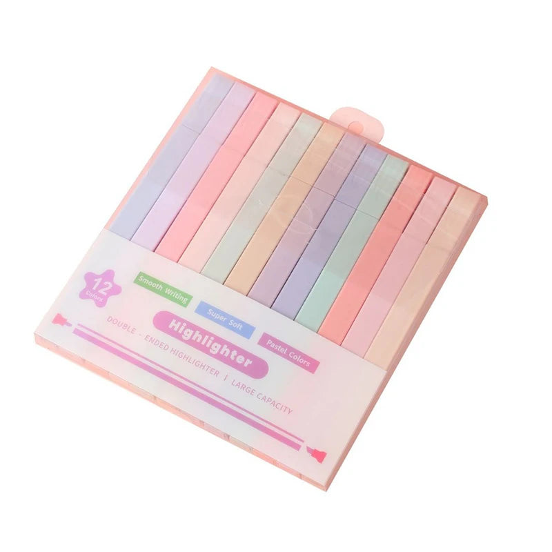 Fluorescent Highlighter Pens Double Headed Pastel Highlighters Stationary Supplies Kawaii Colored Markers Pens