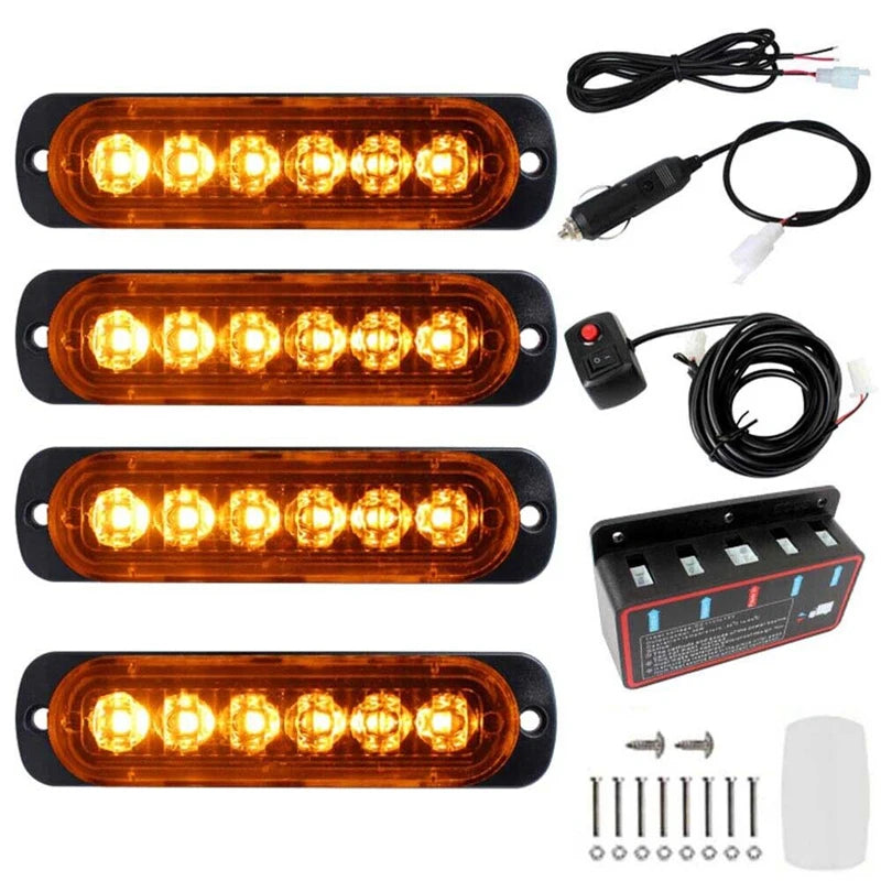 4pcs 6LED 12V Wired/wireless remote control Recovery Strobe Marker Light Flashing Light Bar Beacon Car Truck Warning Flashing