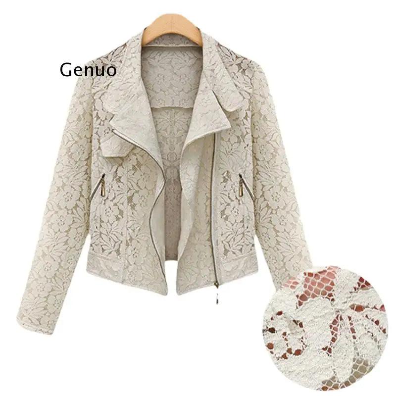 Lace Biker Jacket 2021 Autumn New Brand High Quality Full Lace Outwear Leisure Casual Short Jacket Metal Zipper Jacket FREE SHIP