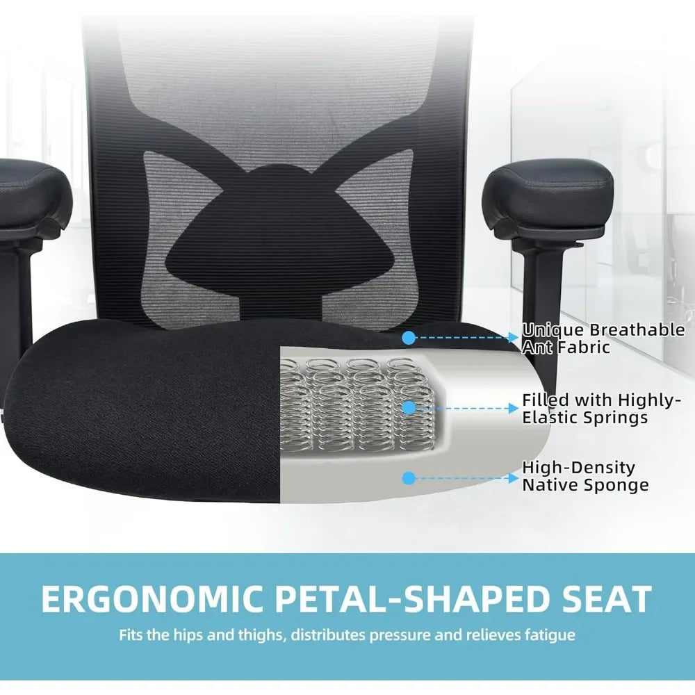 Big Tall Office Chair, Wide Thick Seat Cushion, Adjustable Lumbar Support, Metal Base, Rubber Wheels, 4D Armrests, Office Chair