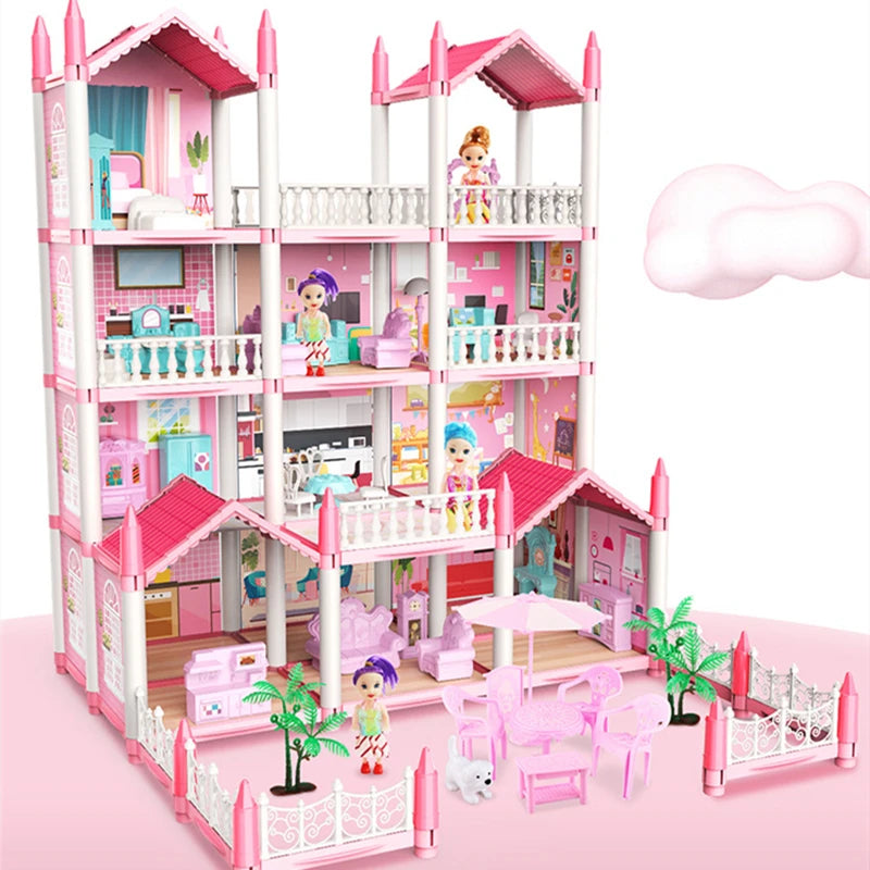 Children Montessori House 3d Assembled Lighting Diy Manual Doll House Villa Set Princess Castle Girl's Puzzle Toy Birthday Gift