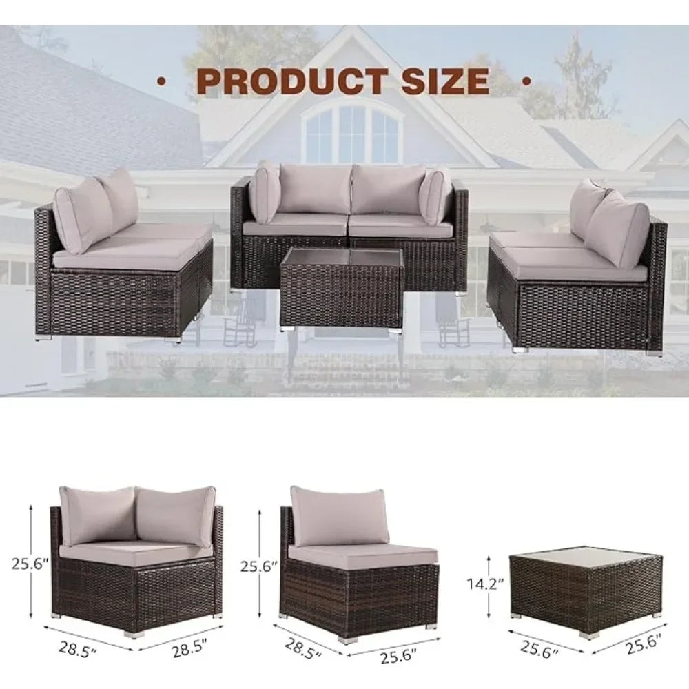 7 Pieces Patio Furniture Set, Modular Patio Set Wicker Outdoor Sectional Sofa Set PE Rattan Wicker Patio Conversation Set