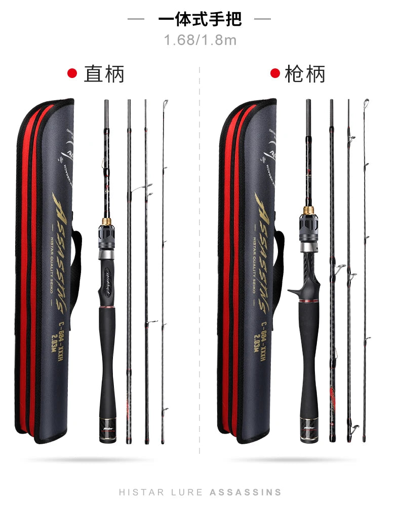 HISTAR Spinning Casting Carbon Fishing Rod 1.68M-2.44M Untra-Light Lure Rod 4 Sections Portable Travel Rods with Portable Bag