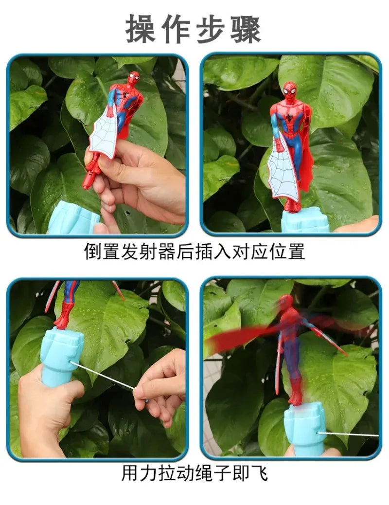 Anime Spiderman Bamboo Dragonfly Flying Toy Iron Man Captain Rotating String Flying Toys Outdoor Toy for Boys Children Gift