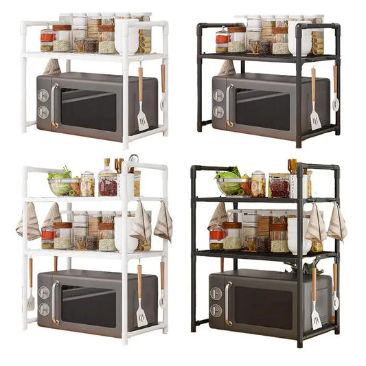 drilling-free Microwave Stand Countertop Kitchen Shelf CounterTop rack Adjustable Heavy Duty Utility Storage Shelf With Hook