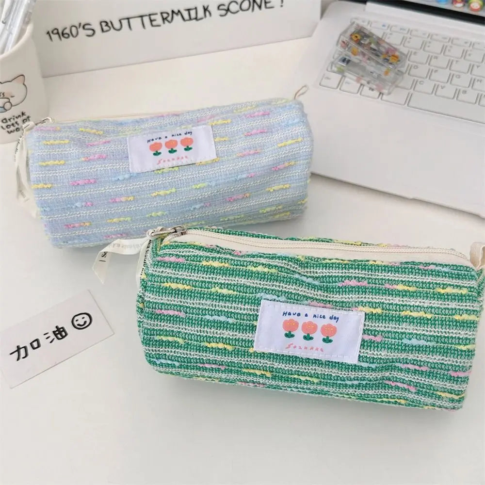 Gift Embroidered Pencil Case Large Capacity Stationary Case Stationary Storage Pouch Cosmetic Bag