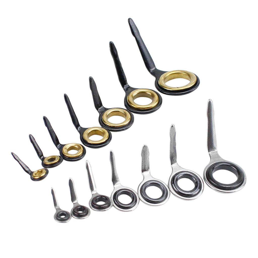 14 Pcs  Fishing Rod Guide Ceramic Rings High Carbon Steel Oval Top Pole Repair Kit Replacement Set Fishing Gear Accessories