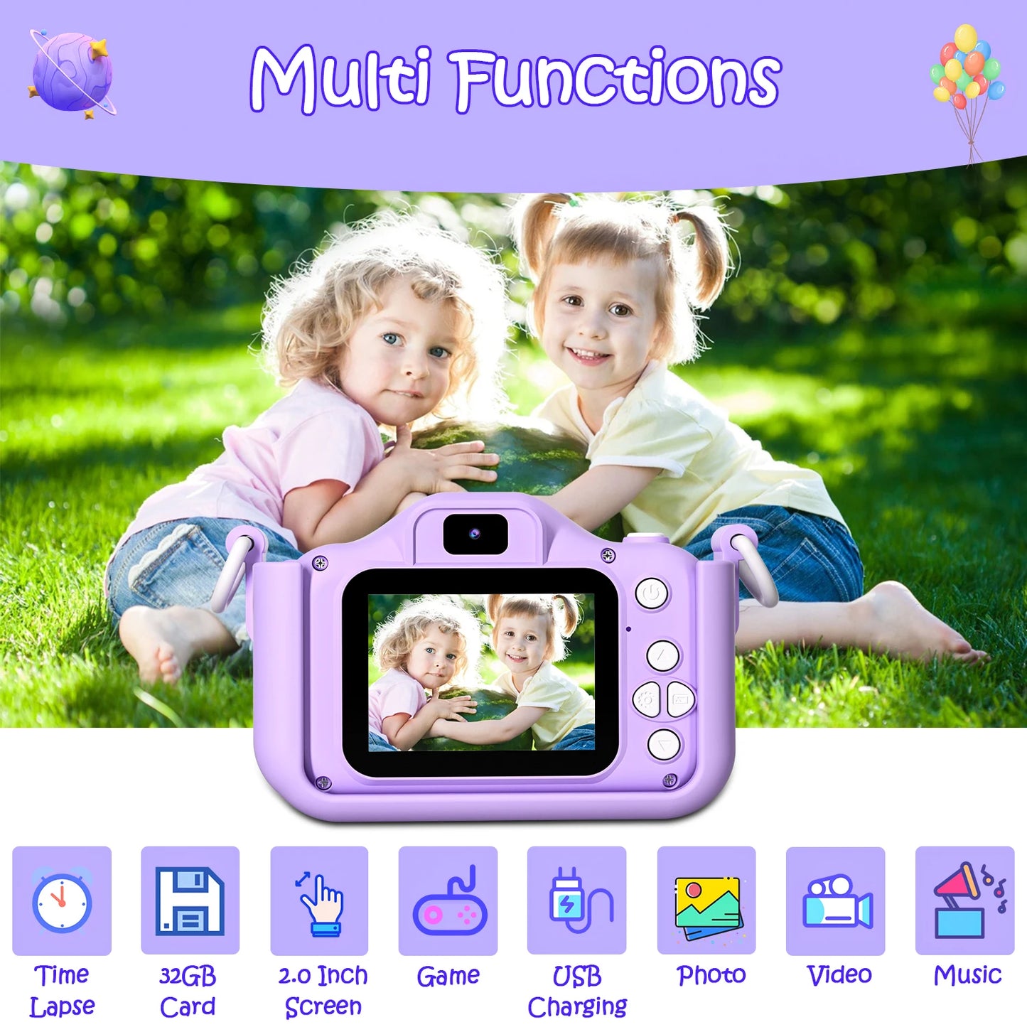 Mini Camera Kids Camera Toys For Boys/Girls, Kids Digital Camera For Toddler Video With 32G SD Card for Christmas Birthday Gifts