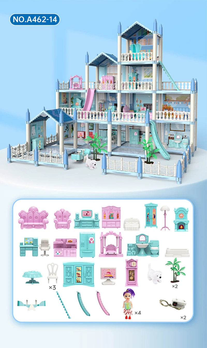 New Diy House Kit Big Dollhouse For Children Bb House Building Doll Furniture Miniature Doll Villas Girls Xmas Gifts Kids Toys