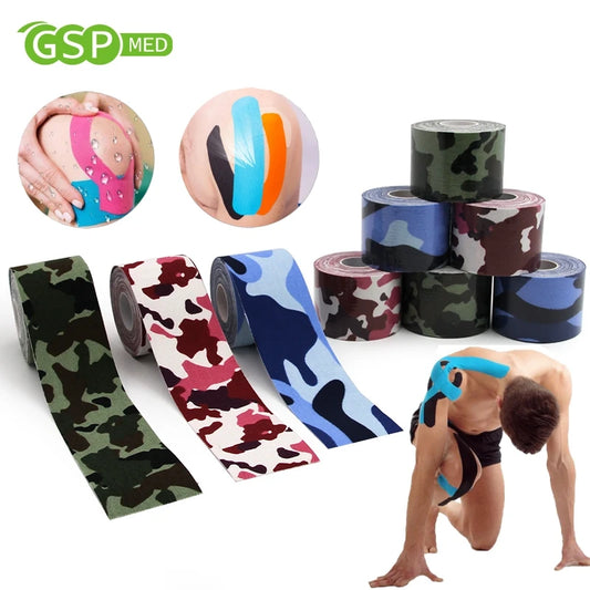 Kinesiology Sport Tape 5CM Gym Protection Camouflage Printed Muscle Knee Pain Relief Self-locking Adhesive for Fitness Running