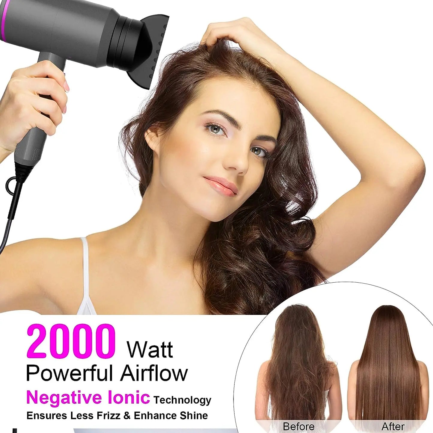 2000W Anion High-Speed Hair Dryers Styling Electric Turbine Safety Low Noise Quick Drying Cold Hot Wind Suitable For Home Salons