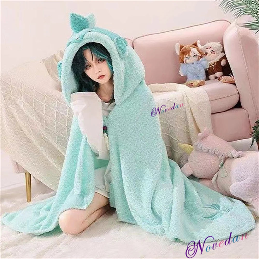 Genshin Impact Xiao Hutao Ghost Wanderer Traveler Kazuha Cosplay Blanket Cloak Cape Funny Fleece Pajamas Anime Costume Hoodie