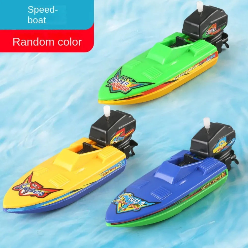 Mini Ship Shower Bath Toy Motorboat Clockwork Wind Up Toy Float in Water Kid Toys Speed Boat Ship Toys Summer