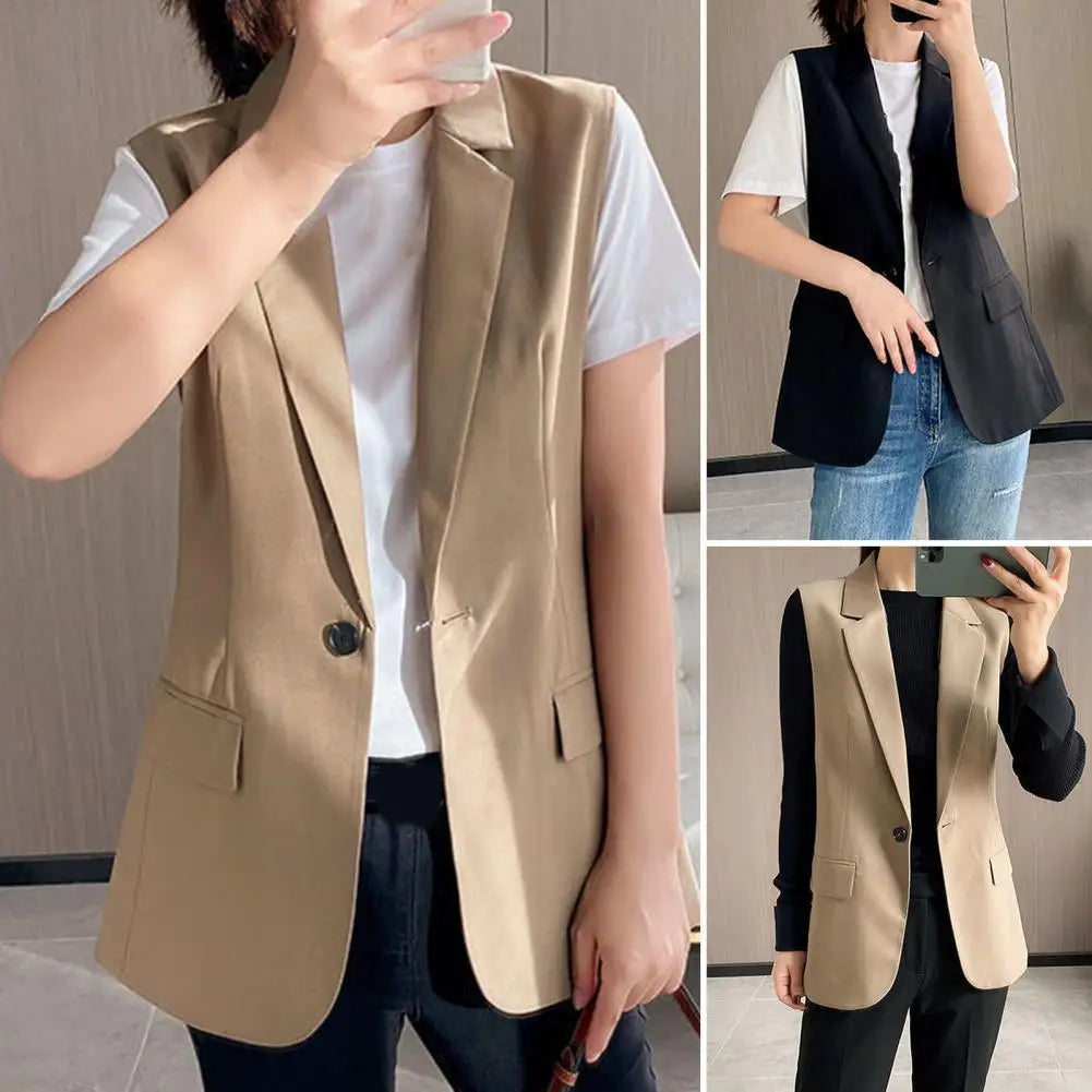 Stylish  Office Ladies Blazer Anti-pilling Autumn Office Lady Slim Suit Jacket Sleeveless Minimalist Blazer Vest for Dating