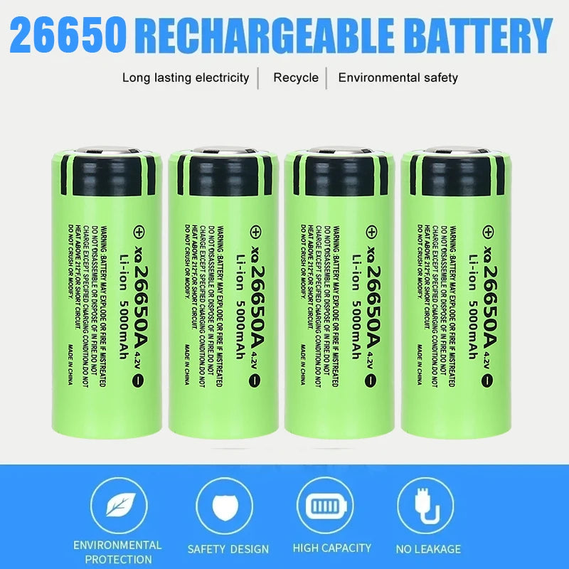 4.2V 26650 Lithium Battery 5000MaH High-capacity Rechargeable Battery 3C Discharge for Torch with Free a P50 LED Flashlight Gift