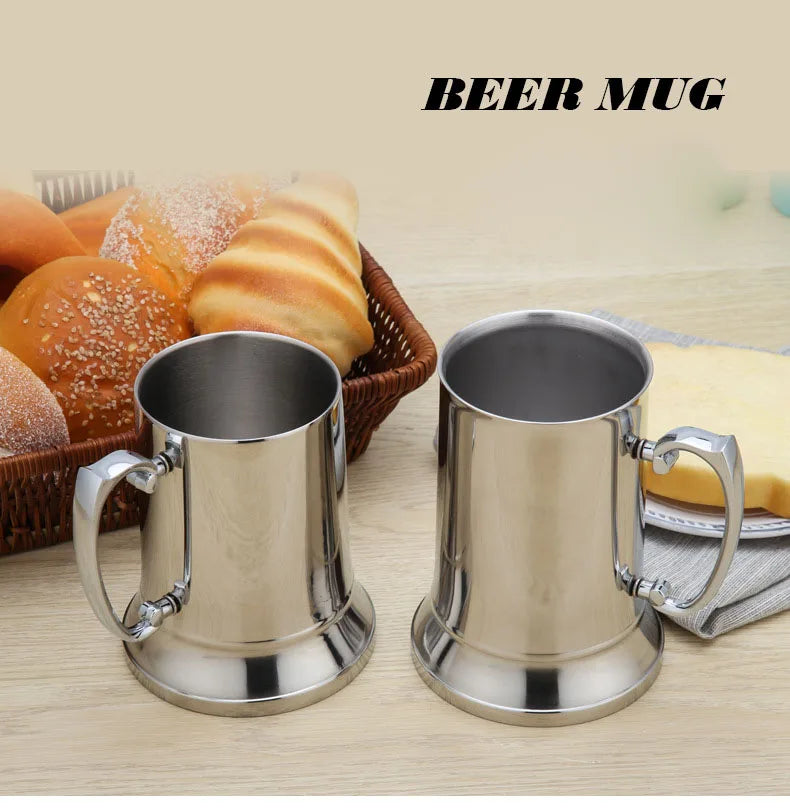 450/550ml Tankard Stein Double Wall Stainless Steel Beer Mug Cocktail Breakfast Milk Mugs with Handgrip Coffee Cup Bar Tool