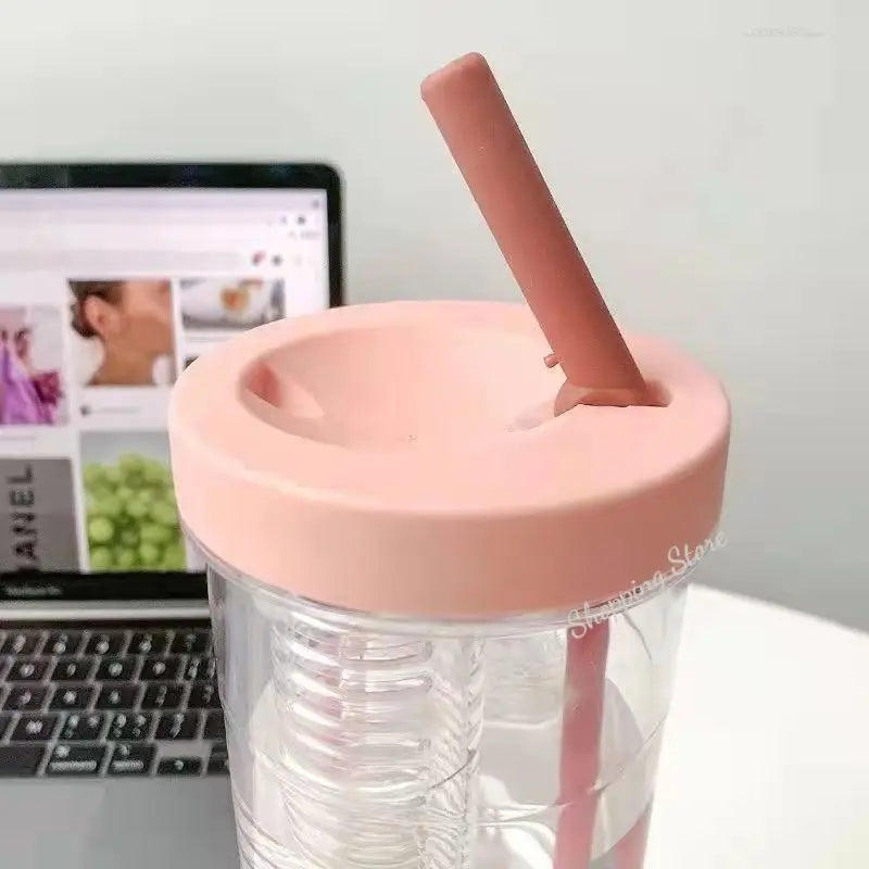 Cute Water Bottle With Foldable Straw 700ML Water Bottle Fruit Tea Built-in Filter Cup Portable Office Drinkware Outdoor Shaker