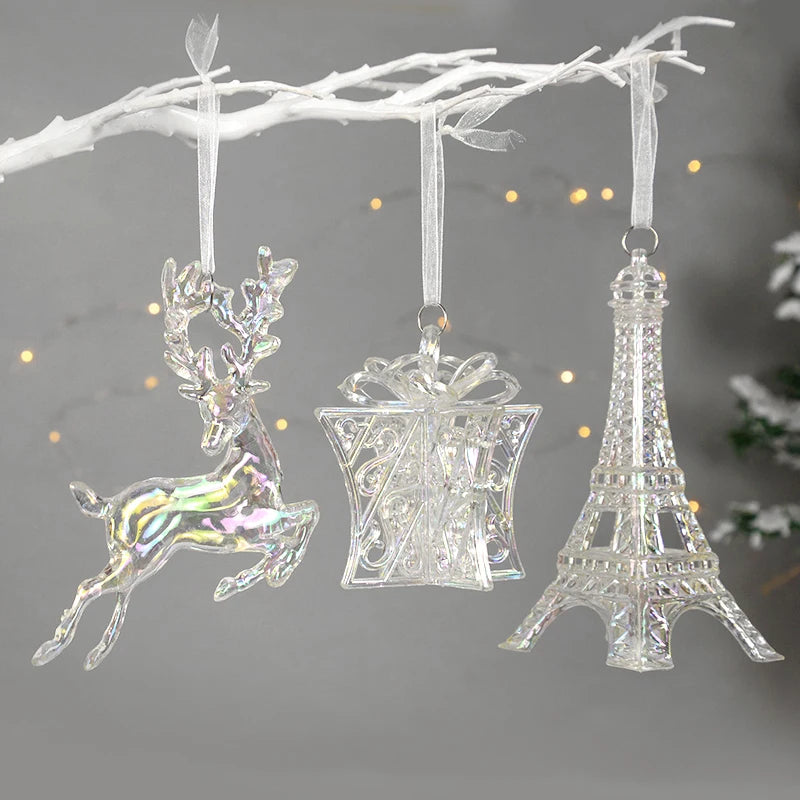 Christmas Tree Acrylic Crystal Pendant Clear Snowflake Bell Elk Xmas Tree Hanging Ornament Chrismas Home Dec 2025 New Year Gifts