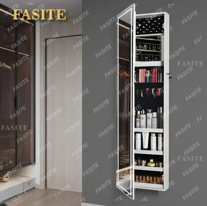 Full-length mirror wall-mounted mirror with lamp multifunctional jewelry cabinet storage cabinet