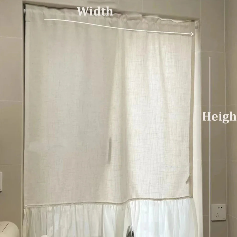 Cotton linen chiffon ruffled Short Curtains Rod-piercing Floral Half-Curtain Kitchen Cafe Living Room Bay Window Cabinet Curtain