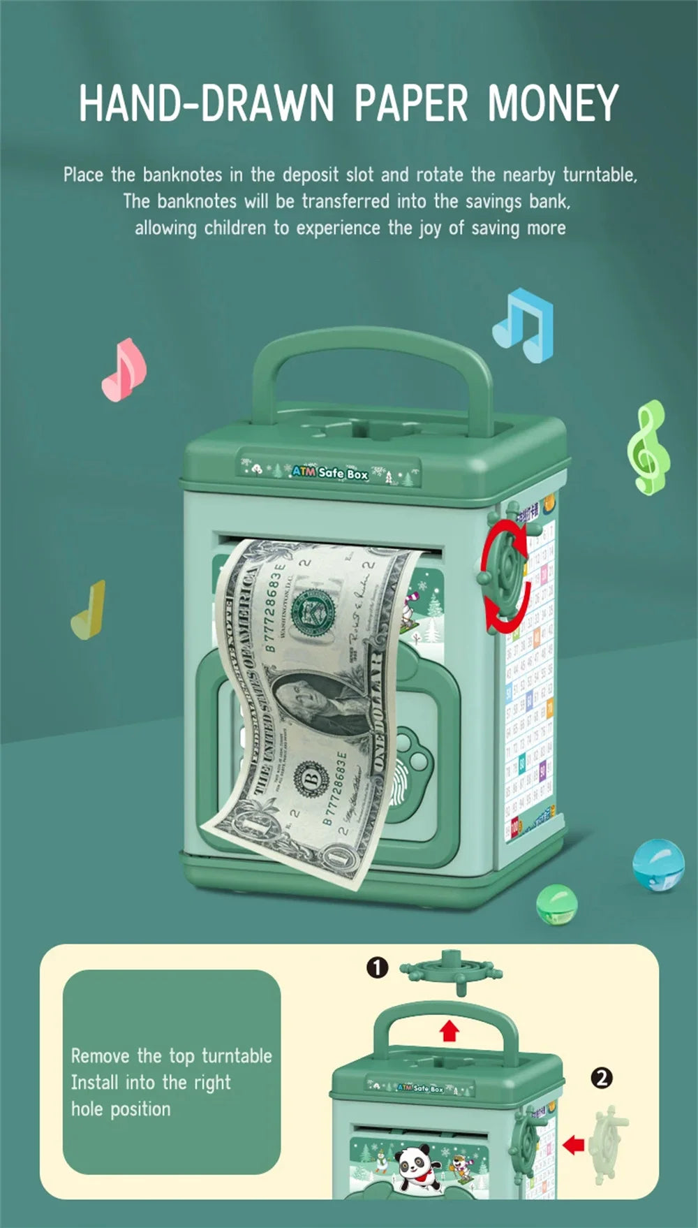 Secure Your Money With This Fun Music Cartoon Fingerprint Password Box - Perfect For Kids!