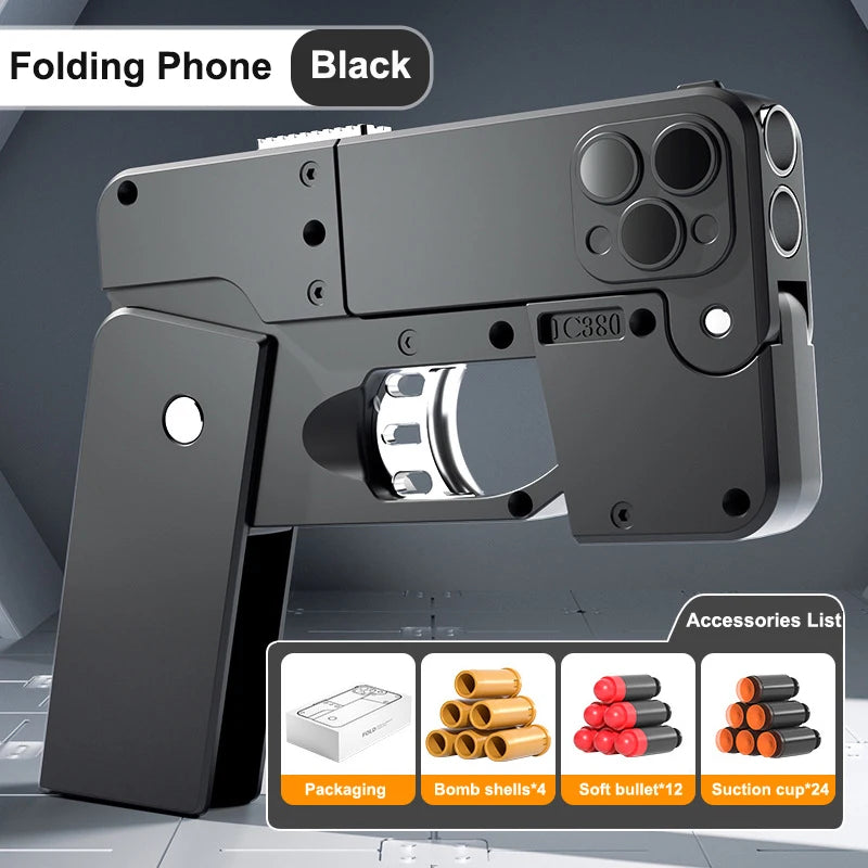 New Folding Mobile Phone Soft Bullet Gun Toy Children's Mobile Phone Deformation Toy Pistol with 2 Seed Bullets Children's Gift