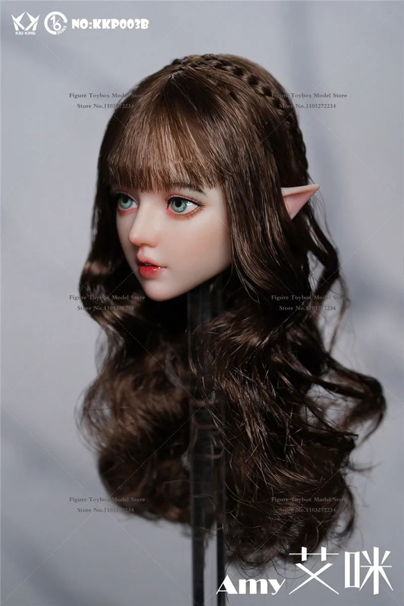 In Stock KID KING KKP003 1/6 Scale Beauty Girl Delicate Head Sculpt Sliver Curl Hair Decoration Model Toys For 12" Female Body