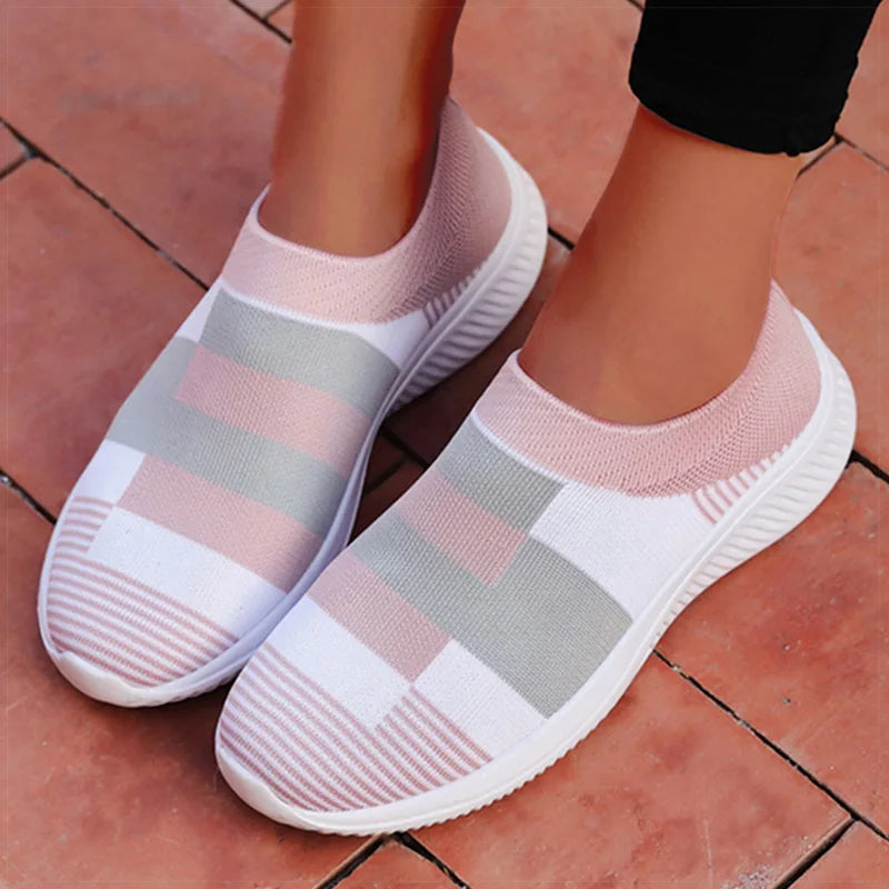 Women Shoes Mix Color Summer Shoes Casual Sneakers Women Elastic Breathe Sport Sneaker Female Flat Shoes Sports Tennis For Lady