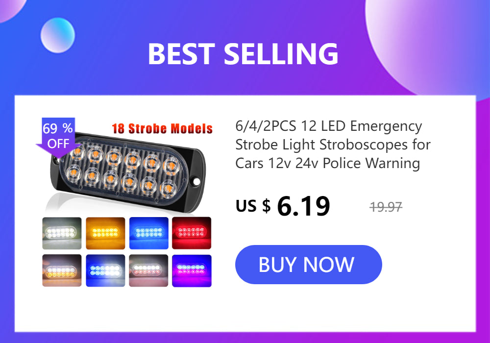 6/4 Led Warning Strobe Lights Bar 12V Amber Blue Red Police Emergency Beacon Car Motorcycle Stroboscopes Safety Police Lights