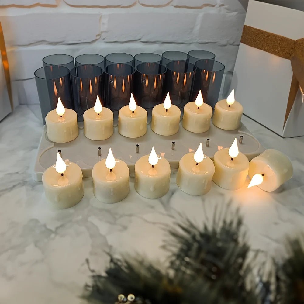 FPOO Rechargeable Candles Flameless Tea Lights With Remote Control Timer LED Lighting Lamp For Home Decor Halloween Decor Candle