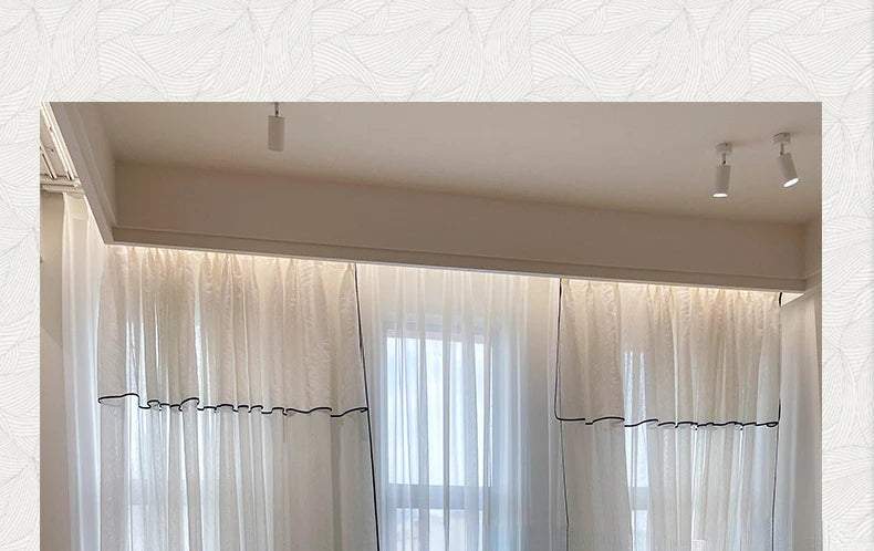 Retro Cream Linen White Tulle Sheer Curtains for Living Room Luxury Bedroom Dining Balcony Black Edge Blackout Gauze Window Door