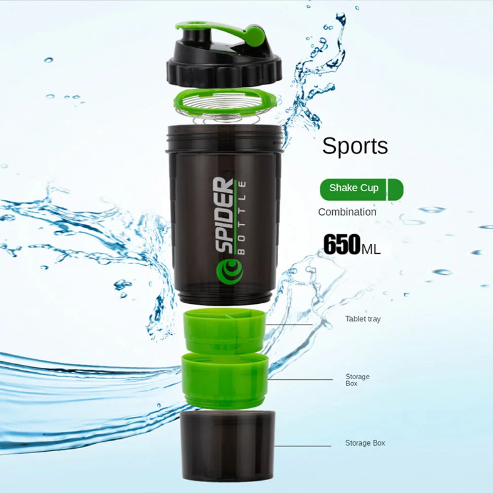 3 Layer Shaker Bottle Protein Powder Cup Sports Mixer Protein Shaker Water Bottles with Shaker Ball Protein Shakers 550ML