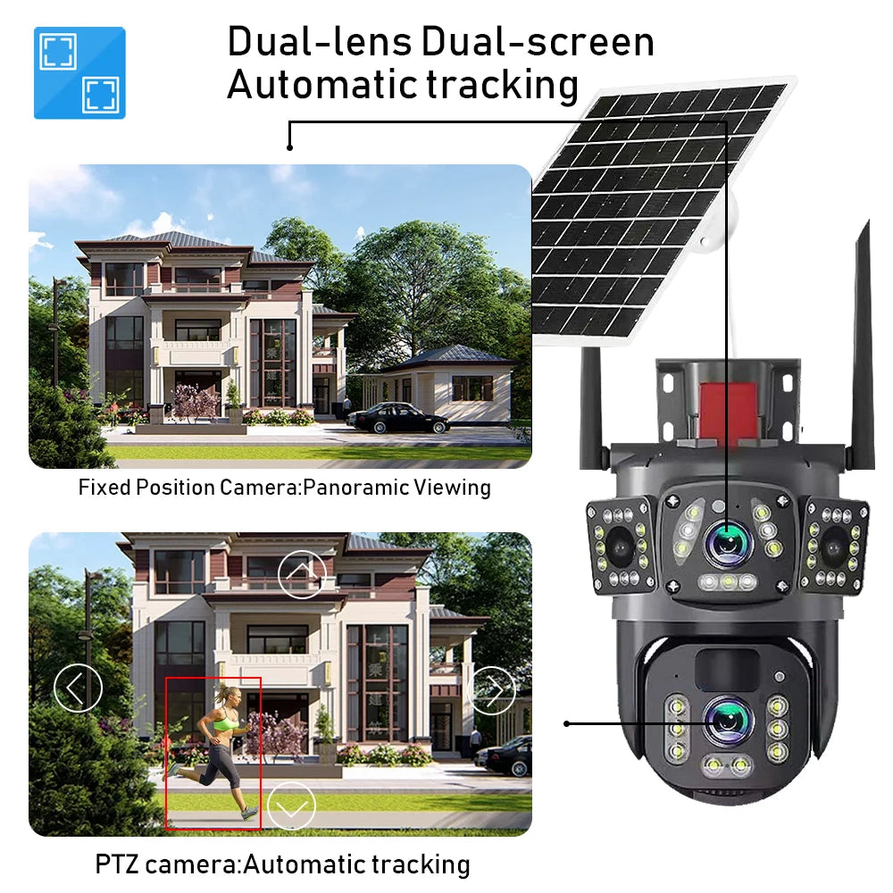 LLSEE V380,CCTV,Wireless WIFI solar closed-circuit television,4K dual lens,outdoor security network camera,4G sim solar camera