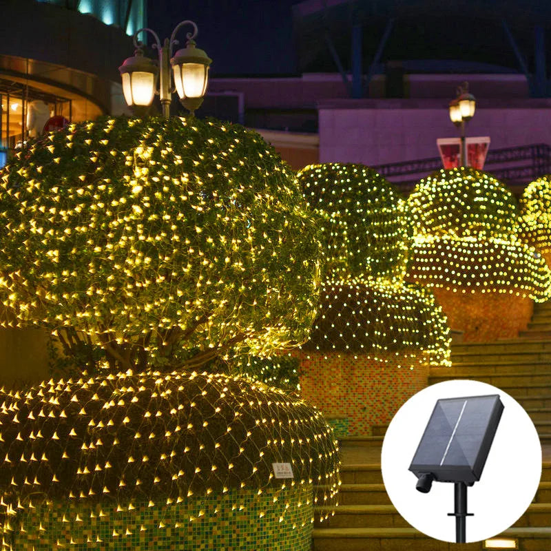 Solar Power Remote control Led Net String Lights Street Garlands Christmas Outdoor New Year Wedding Party Fairy Garden Decor