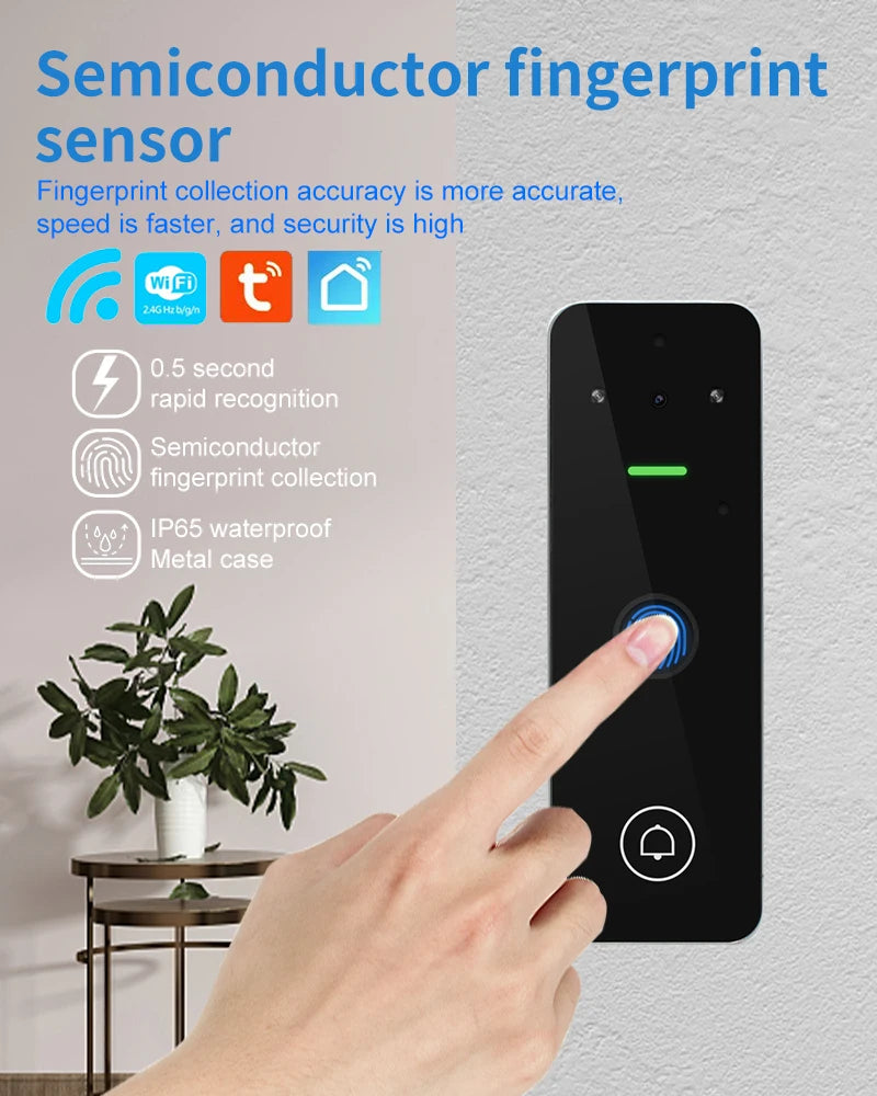 Wifi Home Video Intercom 1080P Video Doorbell Camera Biometric Fingerprint Access Control System Apartment Tuya Smart Life IP65