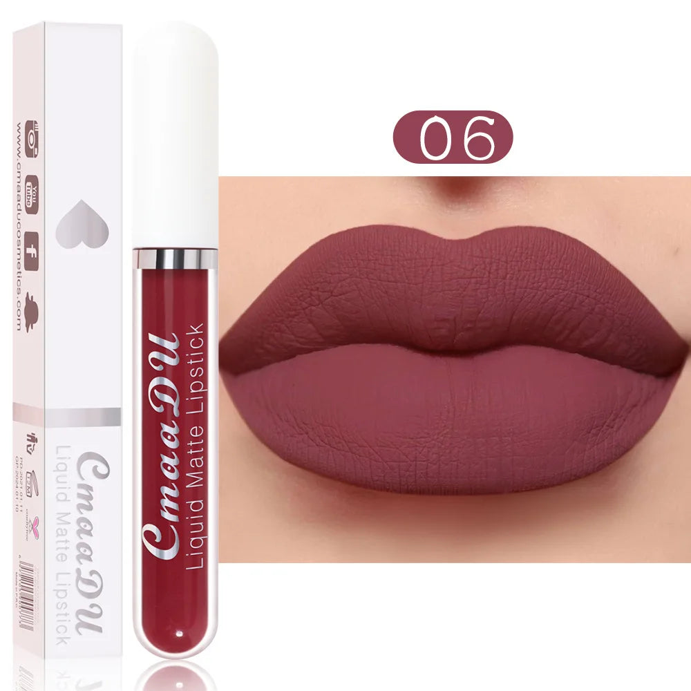 Sexy Long Lasting Velvet Matte Lip Gloss Liquid Lipstick Lip Makeup Women Beauty Red Nonstick Cup Waterproof Lip Gloss 18 Color