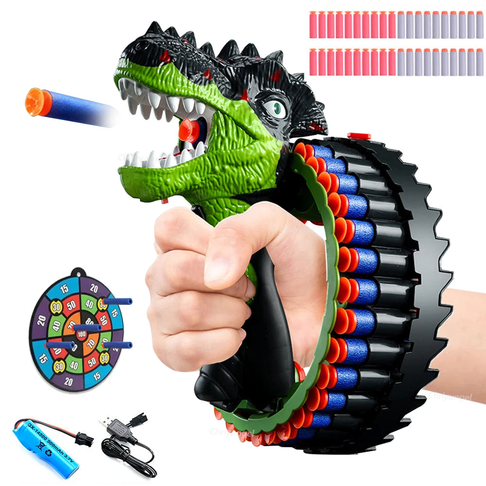 Soft Bullet Gun Toy Kids Spinning Dinosaur Wrist Gun Boys Toys Electric Burst Pistol Parent-child Blaster Shooting Game