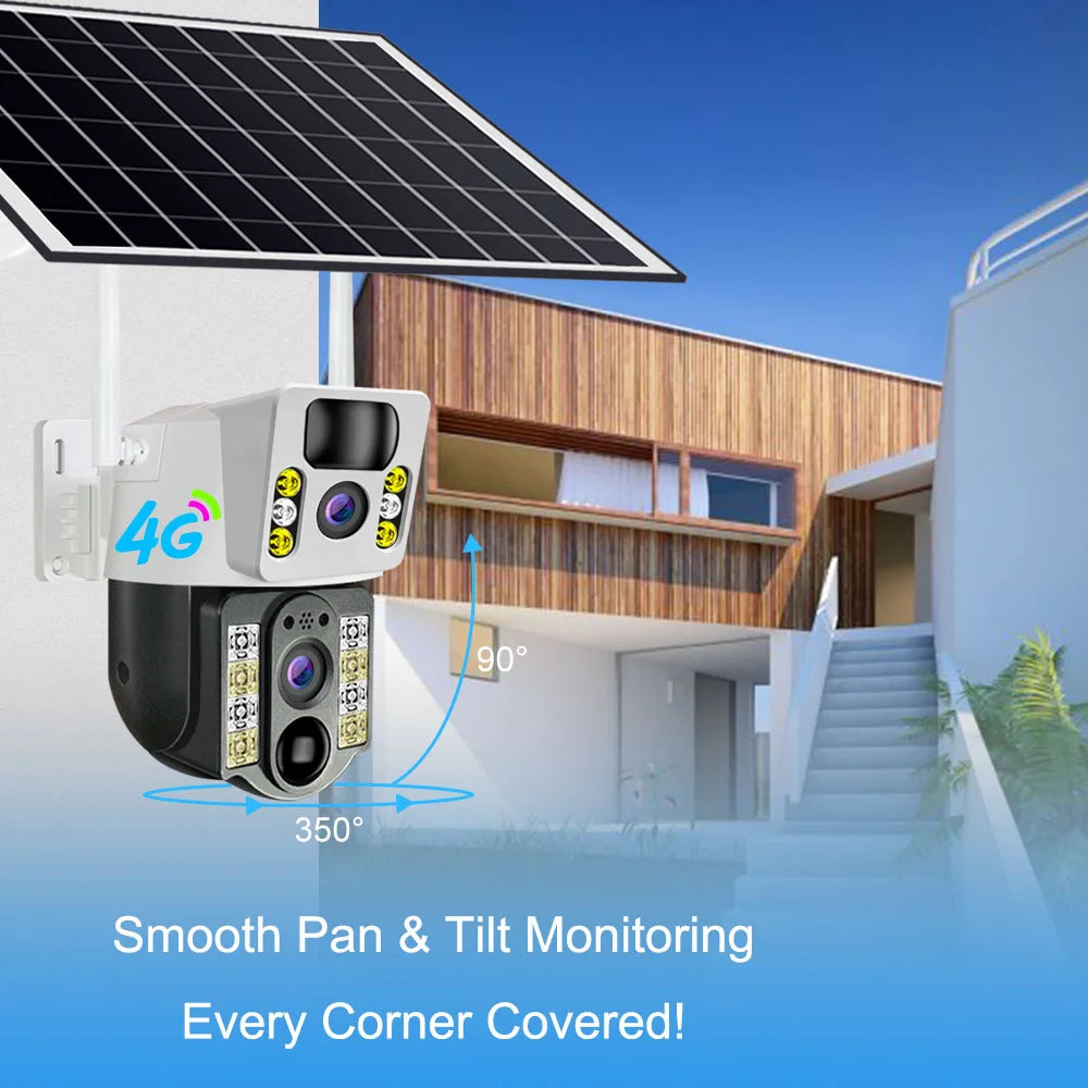 V380 Wireless 4G Sim Card Solar Camera 4K 8MP Dual Lens WiFi Surveillance Camera PIR Security Outdoor Waterproof IP PTZ CCTV