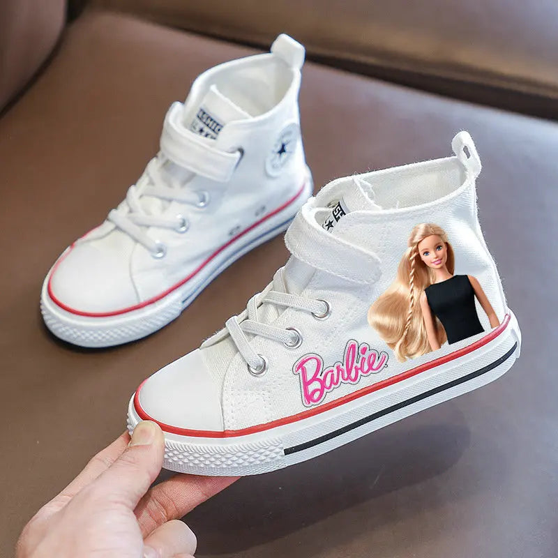 Girls Barbie Shoes Kids Cute canvas Shoes Student Outdoor Children Tennis Shoes Sport Baby Casual Sneakers White Shoes Size26-36