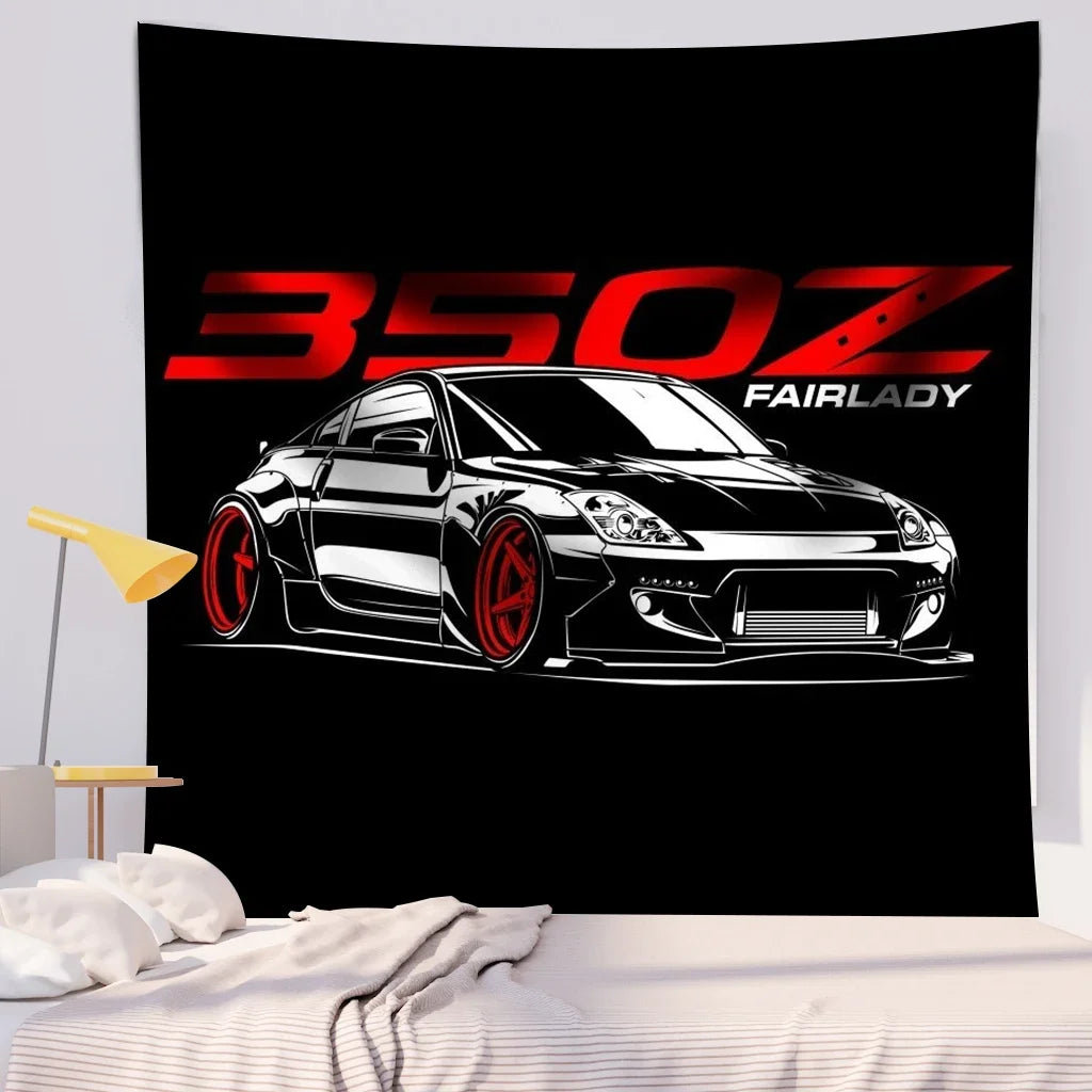 Jdm Car Japanese Racing Game Neon Sport Skyline  Sunset Tapestry Wall  Decorative  Bedroom