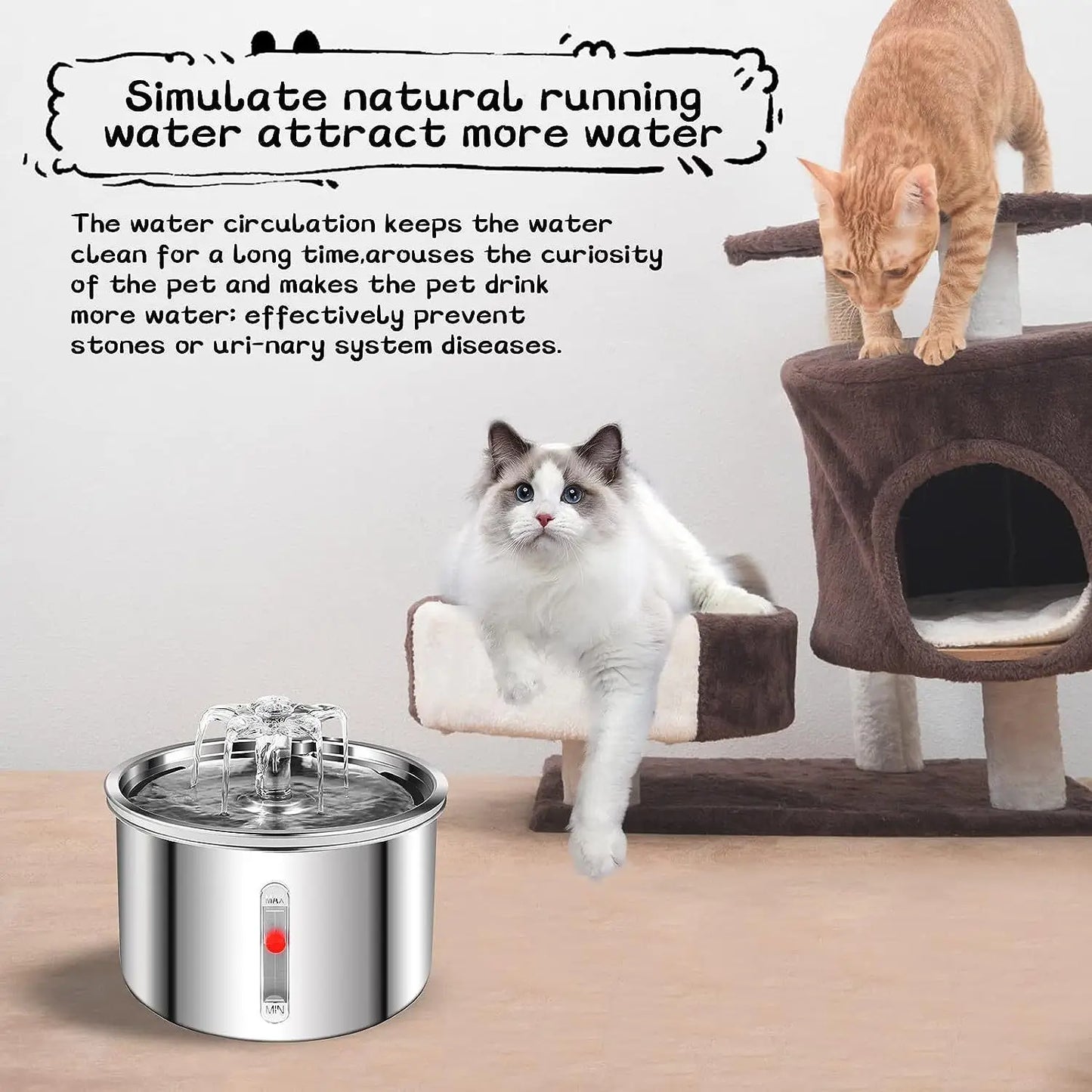 Dog Water Dispenser Automatic Pet Water Feeder 2L 100% Stainless Steel Pet Cat Water Fountion Easy to Clean and Use