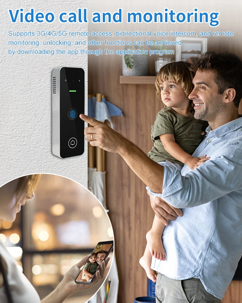 Wifi Home Video Intercom 1080P Video Doorbell Camera Biometric Fingerprint Access Control System Apartment Tuya Smart Life IP65