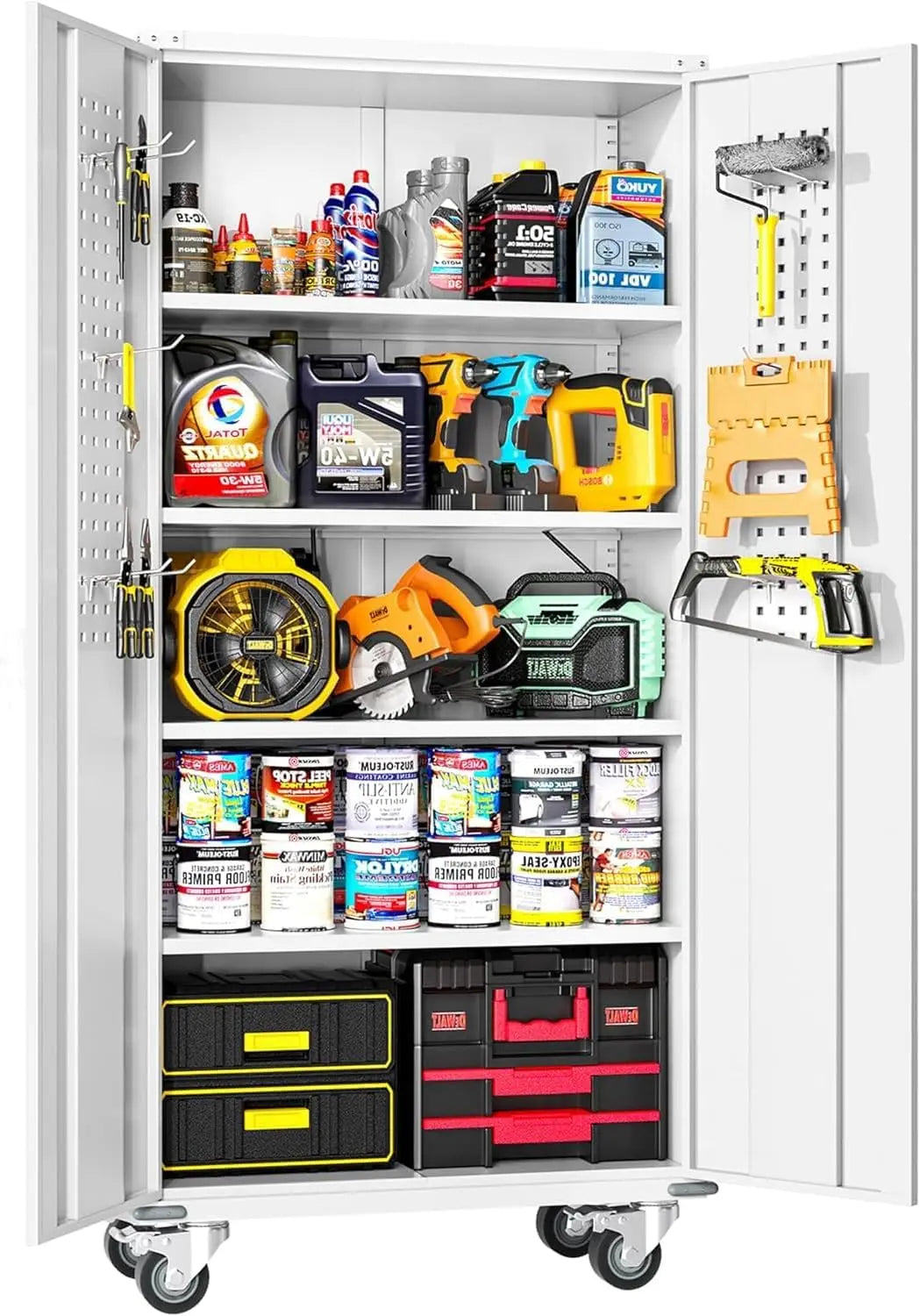 Garage Storage Cabinets with Lock, 72" H Metal Storage Cabinet with Doors and Adjustable Shelves