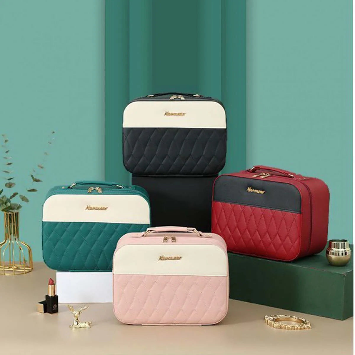 LED makeup bag with mirror large capacity cosmetics portable makeup professional with makeup box storage bag wholesale