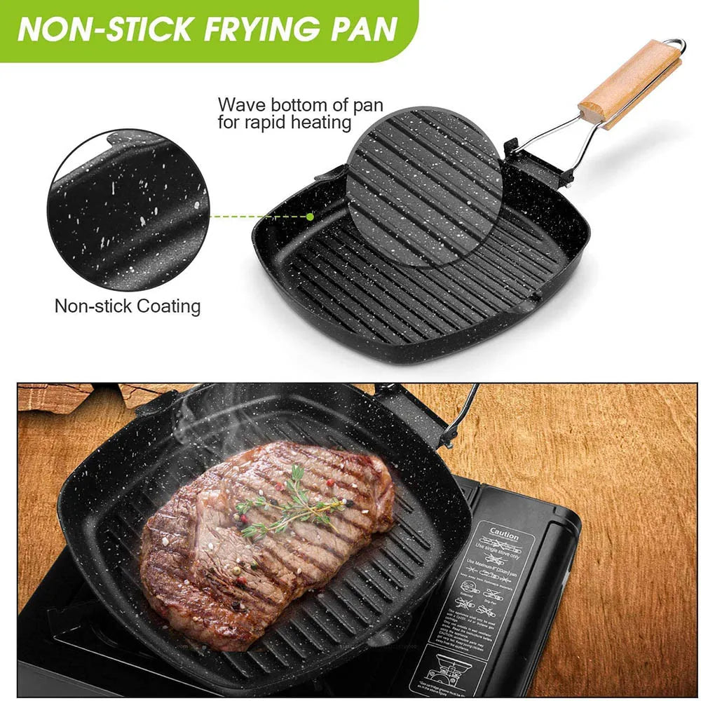 Camping Cookware Frying Pan Durable Non-Stick Grilling Pan with Folding Handle Portable Outdoor Hiking Picnic Cooking Equipment